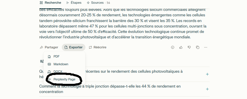 perplexity page export