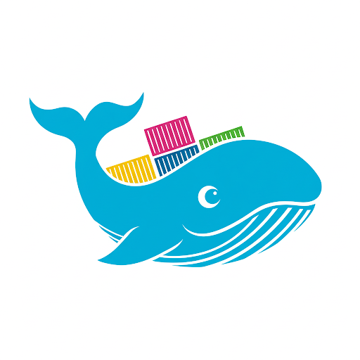 A stylized Docker whale with containers